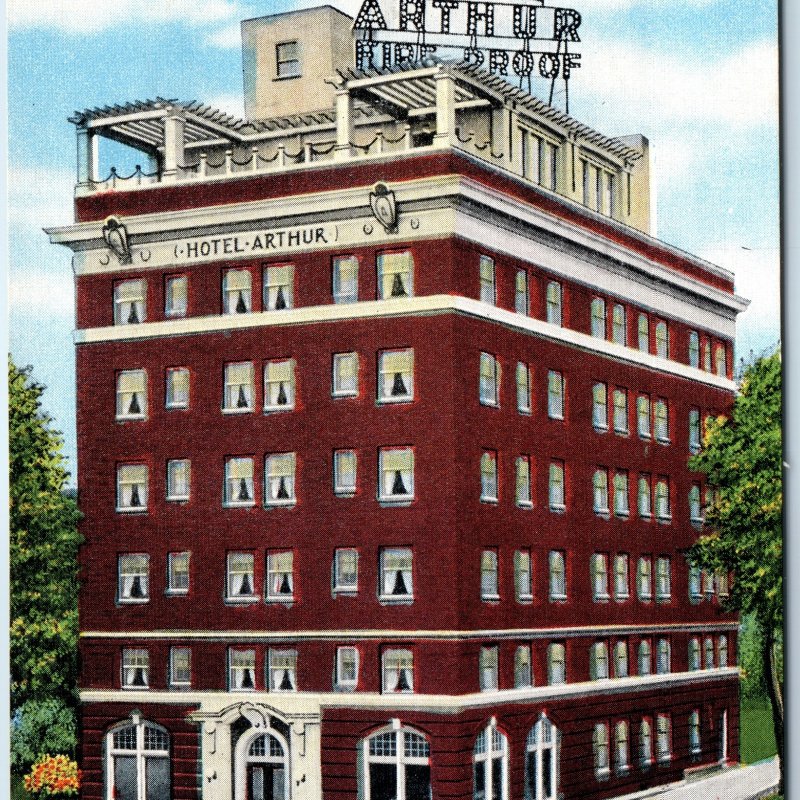 c1940s Rochester, Minn. Hotel Arthur Roberts Fire Proof Sign Advertising PC A246
