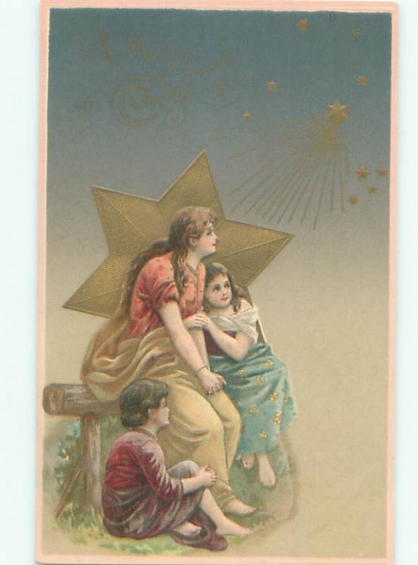 Pre-Linen Christmas KIDS WATCHING STAR IN THE SKY WITH MOM AB5595