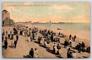 1912 Chair Parade On The Boardwalk Atlantic City New Jersey NJ Posted Postcard