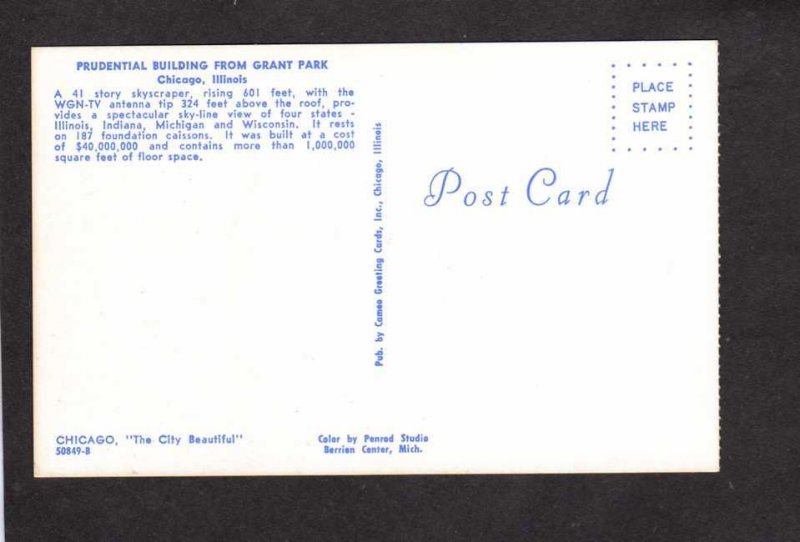 IL Chicago Prudential Building Bldg Grant Park Illinois Postcard Skyscraper