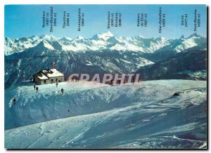 Postcard Modern Crans Montana The hut Viollettes and the panorama of the Vala...