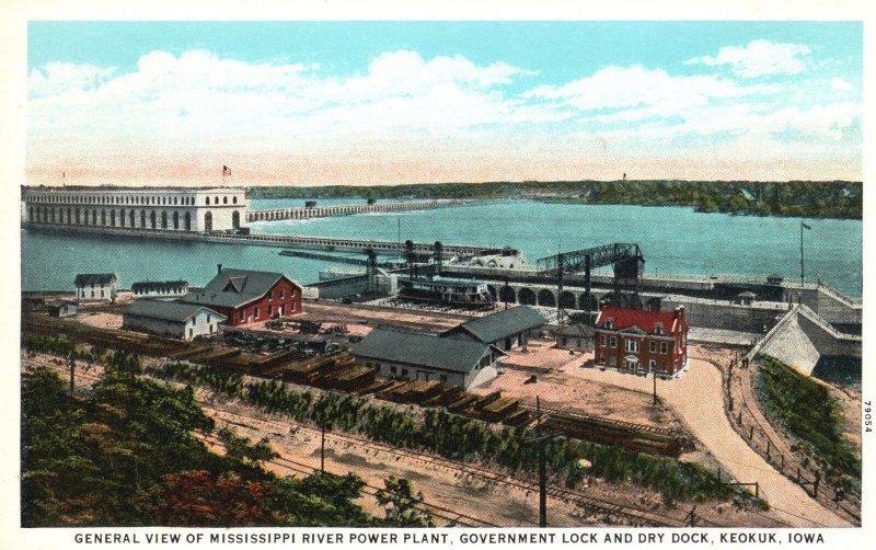 Mississippi River Power Plant & Dry Dock In General View Keokuk Iowa Postcard