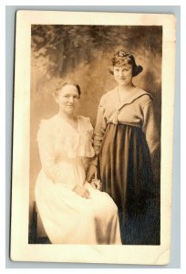 Vintage 1900's RPPC Postcard Studio Portrait of Mother and Daughter