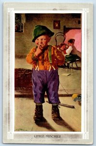 c1910's Little Mischief Children Playing Doll Little Boy Antique Postcard