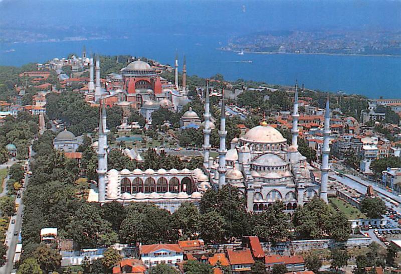 Turkey Old Vintage Antique Post Card Blue Mosque and Towards St Sophia Istanb...