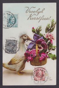 Vintage postcard, Belgium, Merry Christmas, Goose