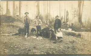 C-1910 Hunting dos men Dead Deer RPPC Photo Postcard 22-5140