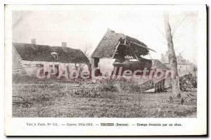 Postcard Old Erches (Somme) Grange disemboweled by a shell