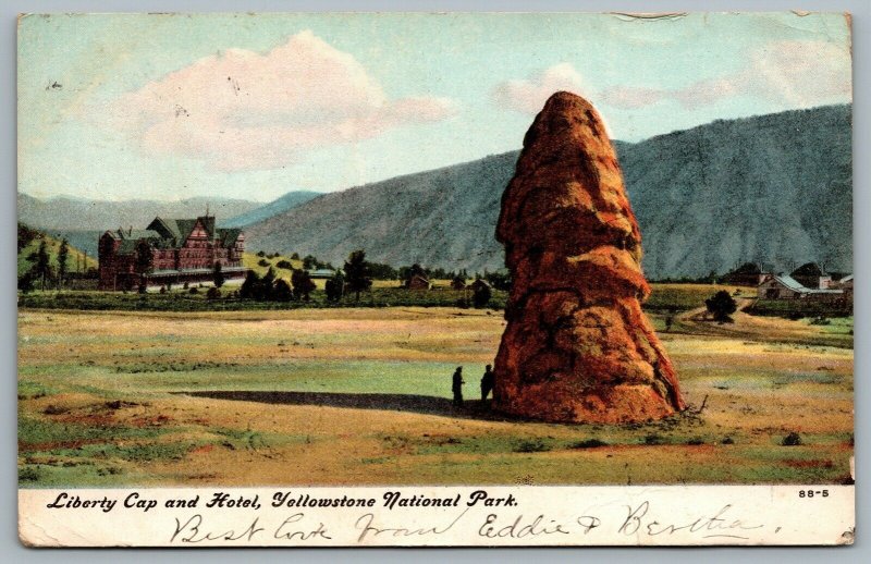 Postcard Wyoming c1907 Liberty Cap and Hotel Yellowstone National Park