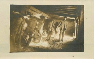 1907 Farmer Cow Backsiders agriculture RPPC Photo Postcard 21-7099