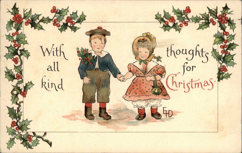 Nister Ethel DeWees Christmas Little Boy and Girl c1910 Vintage Postcard