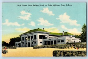 Gary Indiana IN Postcard Bath House Gary Bathing Beach Lake Michigan 1952 Posted