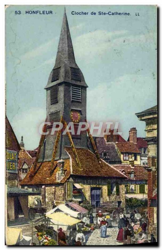 Old Postcard Honfleur steeple of St. Catherine