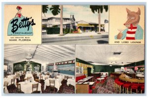 c1940 Betty Restaurant Lobo Lounge Multi-View Miami Florida FL Antique Postcard