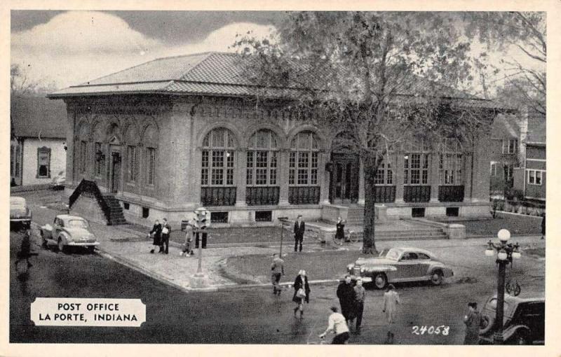 La Porte Indiana Post Office Street View Antique Postcard K77053