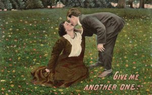 Vintage Postcard 1912 Give Me Another One Kissing Scene Couple Lovers Romance