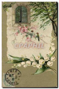 Old Postcard Fantasy Flowers Birds Muguet