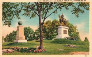 Vintage Postcard Major General Warren Slocum Monument Gettysburg Pennsylvania PA