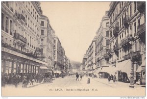 LYON, Rhone, France, 1900-1910's; Rue De La Republique, Store Fronts, Classic...