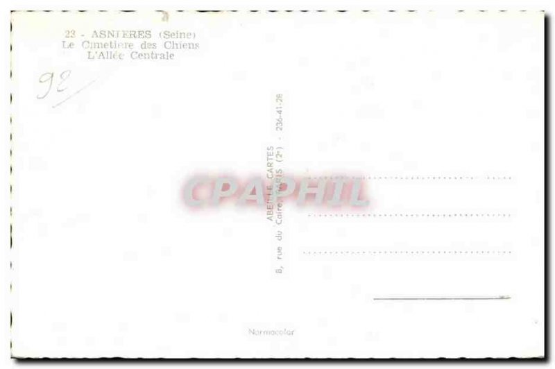 Postcard Old Asnieres (Seine) Le Cimetiere des Chiens the Central allee