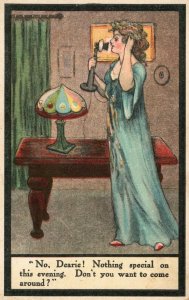 Vintage Postcard 1910's No, Dearie! Nothing Special on This Evening. Comic