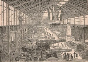 1876 Canons Germany Machinery Hall Engraving Victorian Original Print 2V1-41