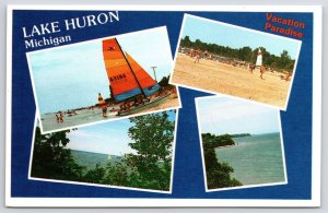 Michigan Lake's Huron A Water Vacation Land Paradise & Attraction View Postcard