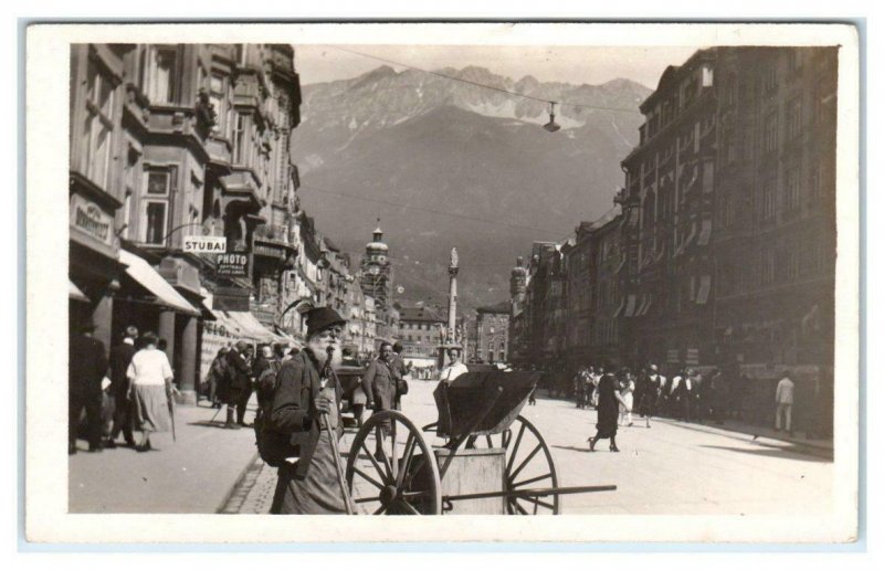 RPPC INNSBRUCK, Tyrol, Austria ~ Busy STREET SCENE  1926 Postcard