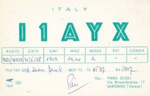 Saronno Varese Italy QSL 1960s Old Amateur Italian Radio Postcard