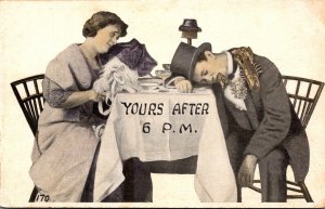 Humour Man Sleeping At Dinner Table Yours After 6 P M