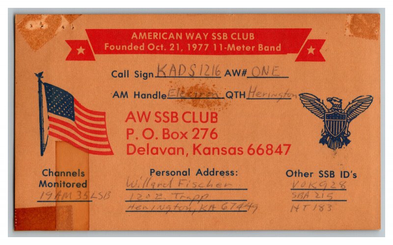 Postcard AW SSB Club Delavan Kansas QSL CB Ham Radio Amateur Card  