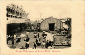 PC CPA SINGAPORE, GERMAN MAIL STEAMER, BORNEO WHARF, Vintage Postcard (b18690)