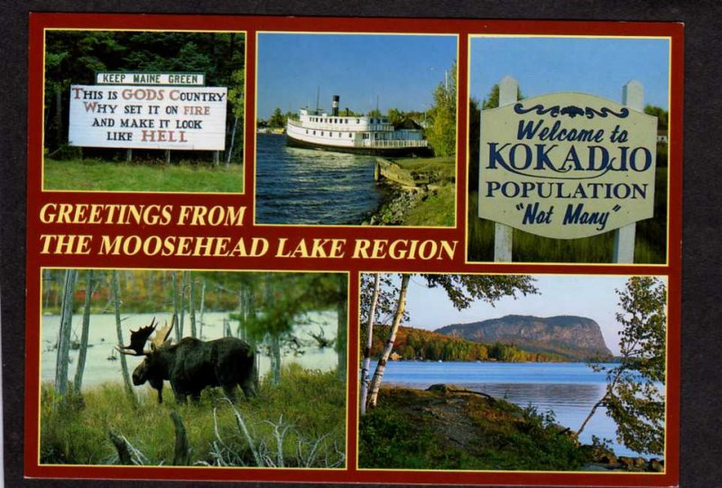 ME Greetings From Moosehead Lake Steamship Steamer Greenville Maine Postcard