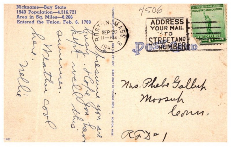 Greetings from Massachusetts  LARGE LETTER