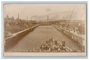 c1920's U.S.S.  Pittsburgh Holtenau Lock Kiel Canal Germany RPPC Photo Postcard 
