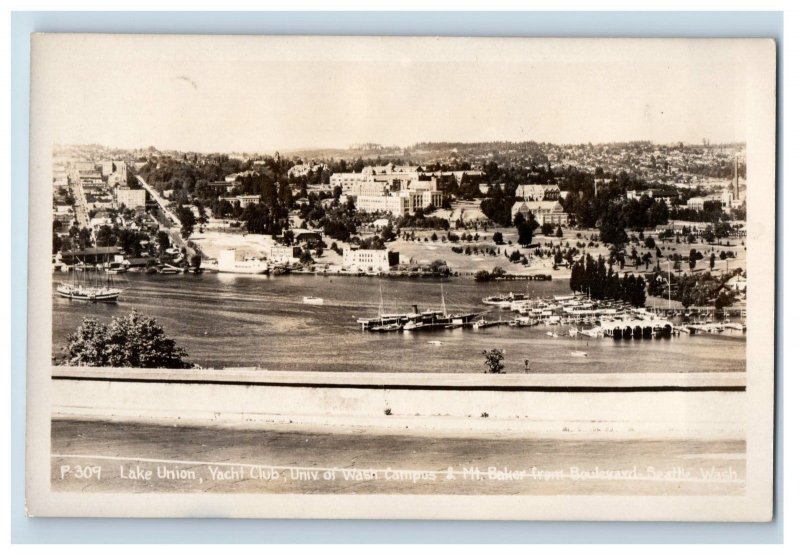 Vintage RPPC Lake Union Yacht Club Downtown Seattle, WA. Postcard F146E