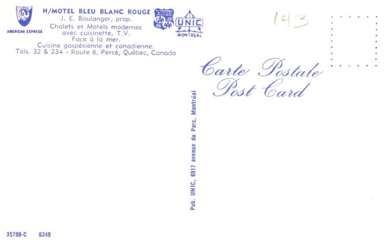 Canada  Perce H/Motel Bleu Blanc Rouge