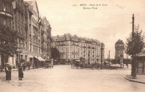 Vintage Postcard 1910's Metz Place De La Gare Station Place Street View