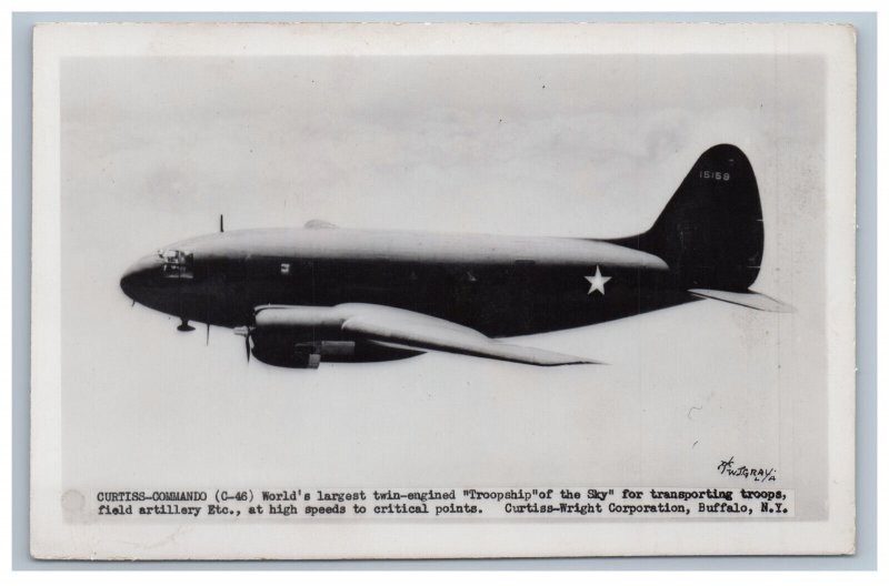 Curtiss-Commando C-46 Troopship Real Photo Postcard RPPC EKC WJ Gray