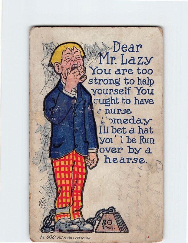 Postcard Greeting Card with Message and Sleepy Man Cartoon Art Print