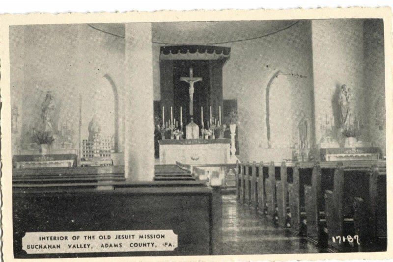 Postcard Interior Old Jesuit Mission Buchanan Valley Adams County PA