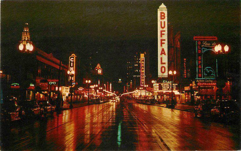 Autos 1950s Night Neon Theater Marquee Teich Gunzburger Buffalo New York 1090 