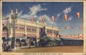 Tijuana Mexico Hotel Second Block Signs & Cars 1941 Postcard