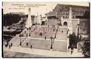 Old Postcard Marseille Gare Monumental Staircase and St Charles railway station