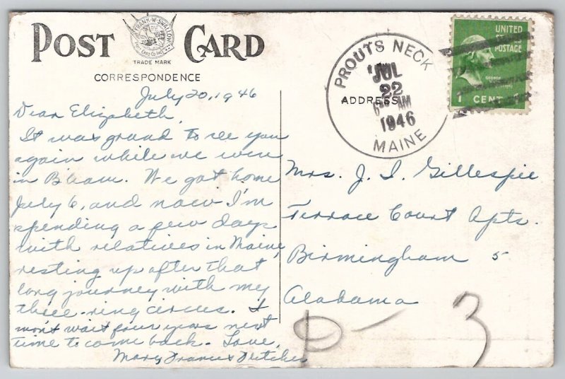 Bathing Beach Prout's Neck Maine Hand Colored Postcard I43