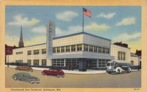 BALTIMORE, Maryland MD   GREYHOUND DEPOT~TERMINAL & BUS  ca1940's Linen Postcard