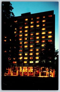 Ann Arbor Michigan~Color Photo Of Campus Inn Hotel Seen @ Dusk~Vintage Postcard