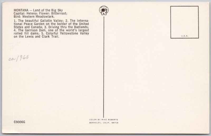 Vintage Montana Travel Map Postcard with Scenic Photos ca 1960 Litho H81