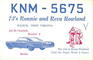 Wilbur West Virginia QSL card KNM-5675 outhouse and car vintage pc Z41585