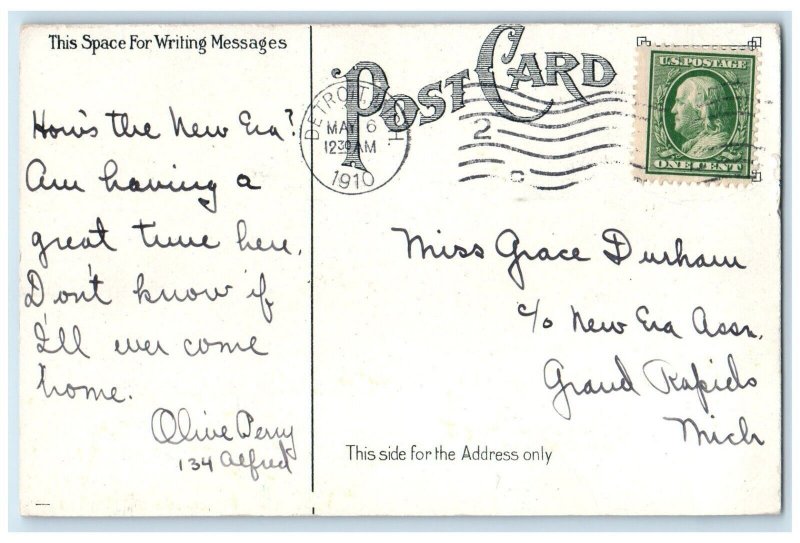 1910 View Of West Grand Boulevard Car Detroit Michigan MI Antique Postcard